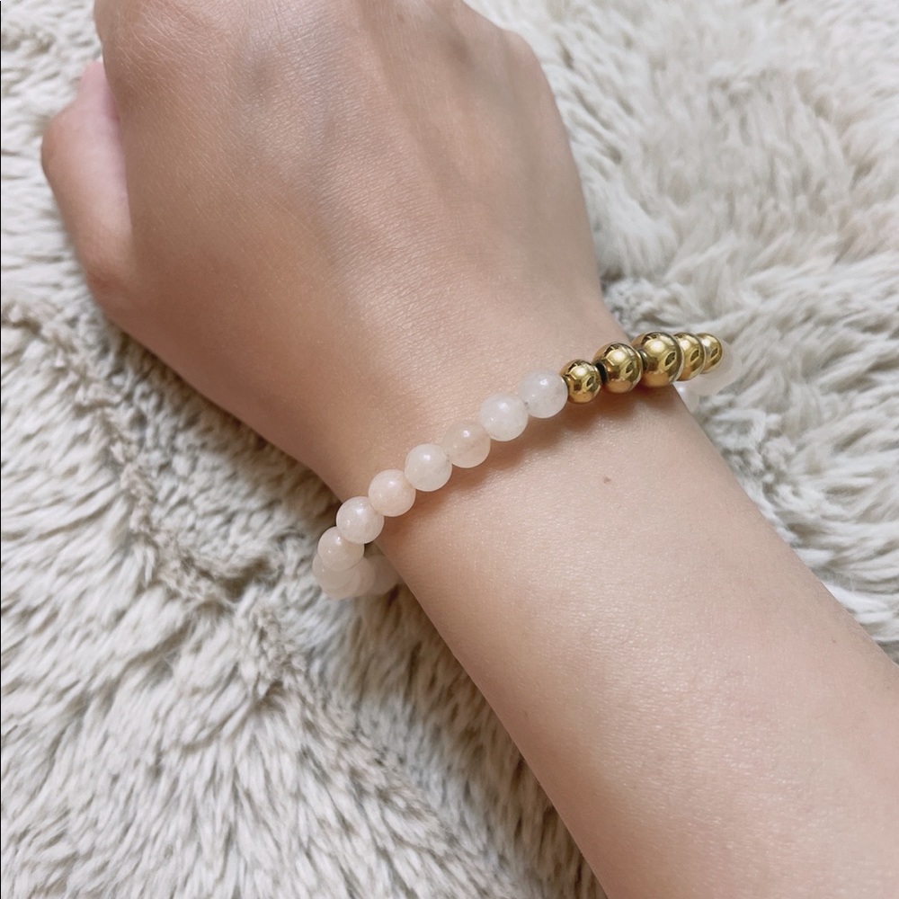 Pink Rose Quartz Metallic Gold Stone Beads Bracelet